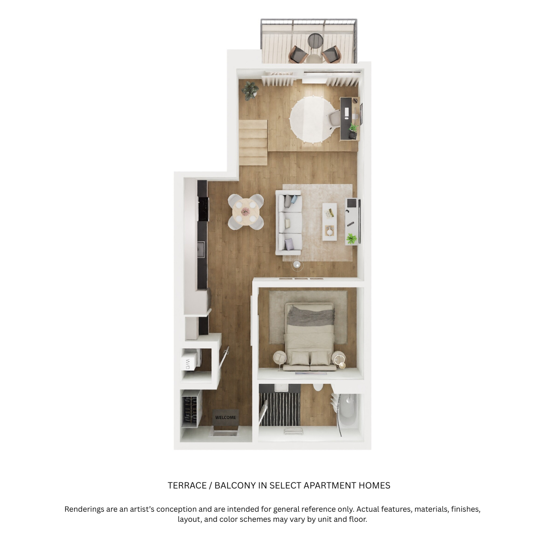 Floor plan for 1 bed, 1 bath, 550 sqft